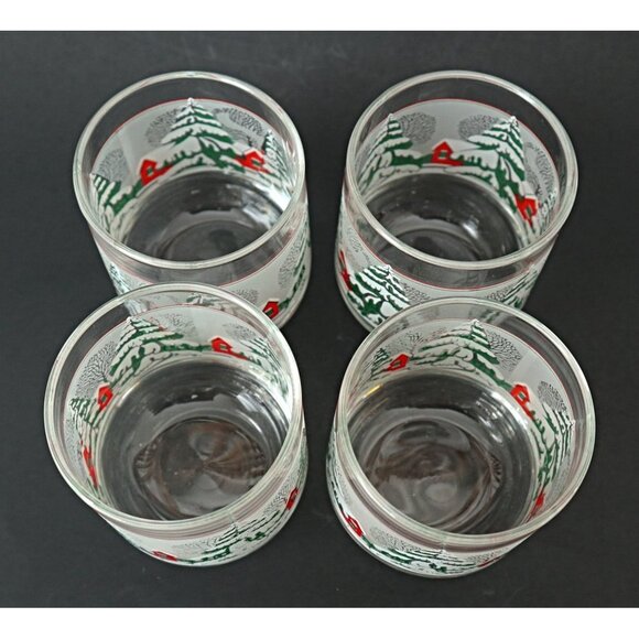 4 Vintage Christmas Scene Low Ball Or Juice Glasses Barware - Picture 4 of 4